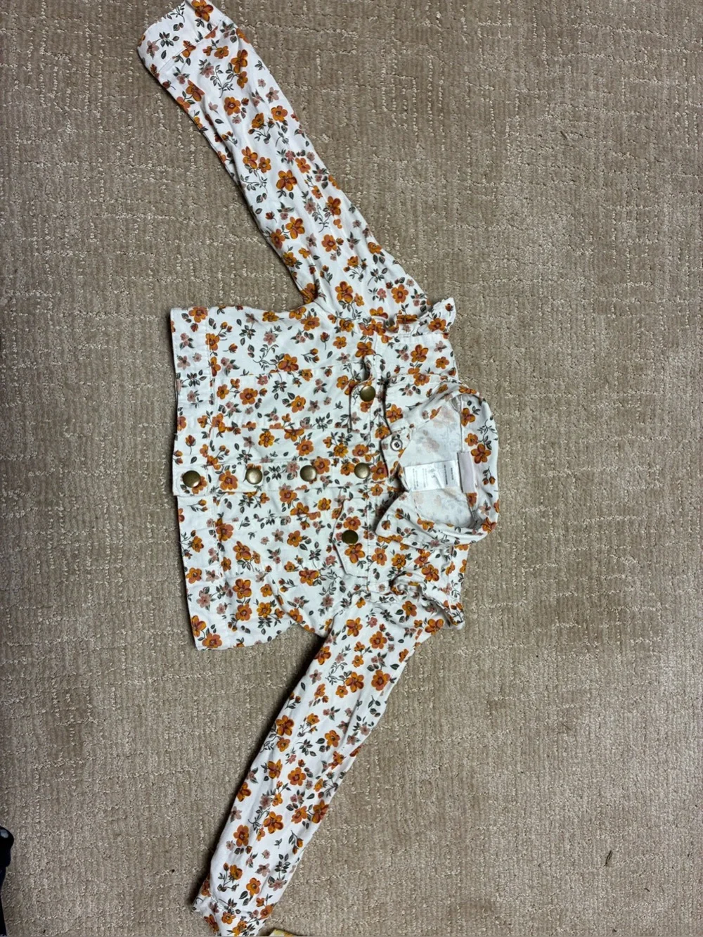 Girls' White Floral Jean Jacket
